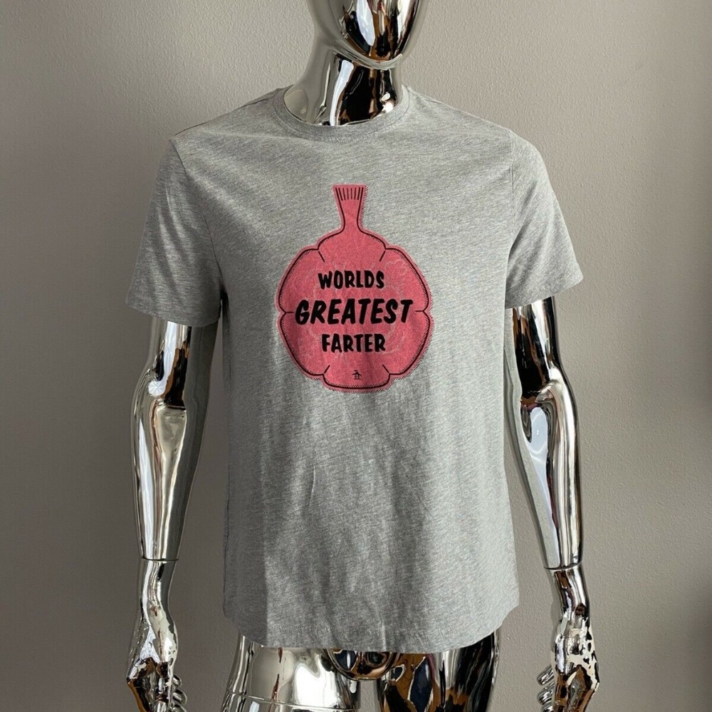 New An Original Penguin "Worlds Greatest Farter" Gray Graphic T Shirt Size M